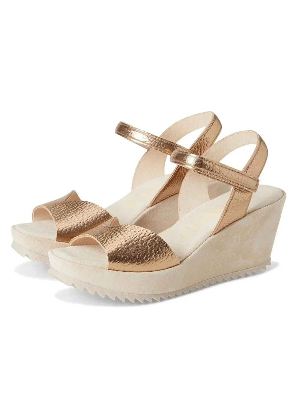 $650 Pedro Garcia FANTINA wedge sandals METALLIC CREAM LEATHER SAWTOOTH 41 (DD2)